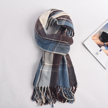 Women's plaid winter scarf in beige matching grid