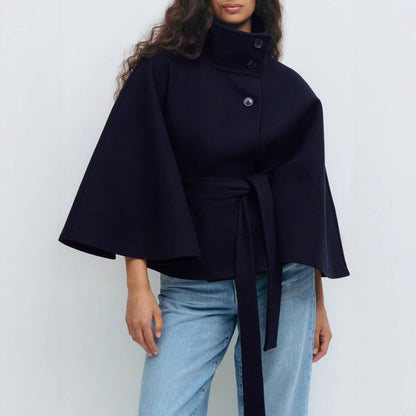 Women's high neck batwing trench coat with belt