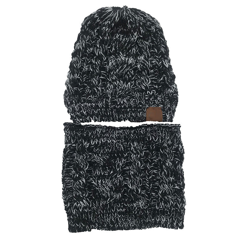 Women's knit hat and scarf set in neutral colors
