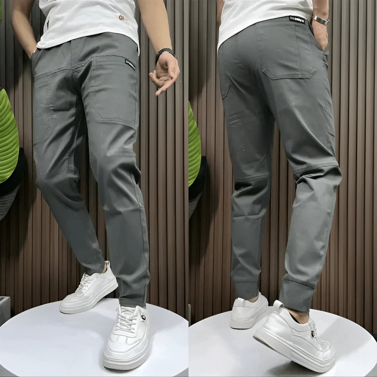 Men's stretch cargo pants with zip thigh pockets - dark grey