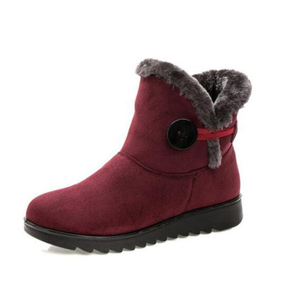 Women's ankle snow boots with platform sole and button closure