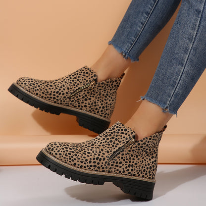 Women's chunky heel suede ankle boots with side zipper