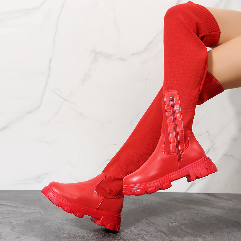 Women's knee high boots with side zipper and square heel