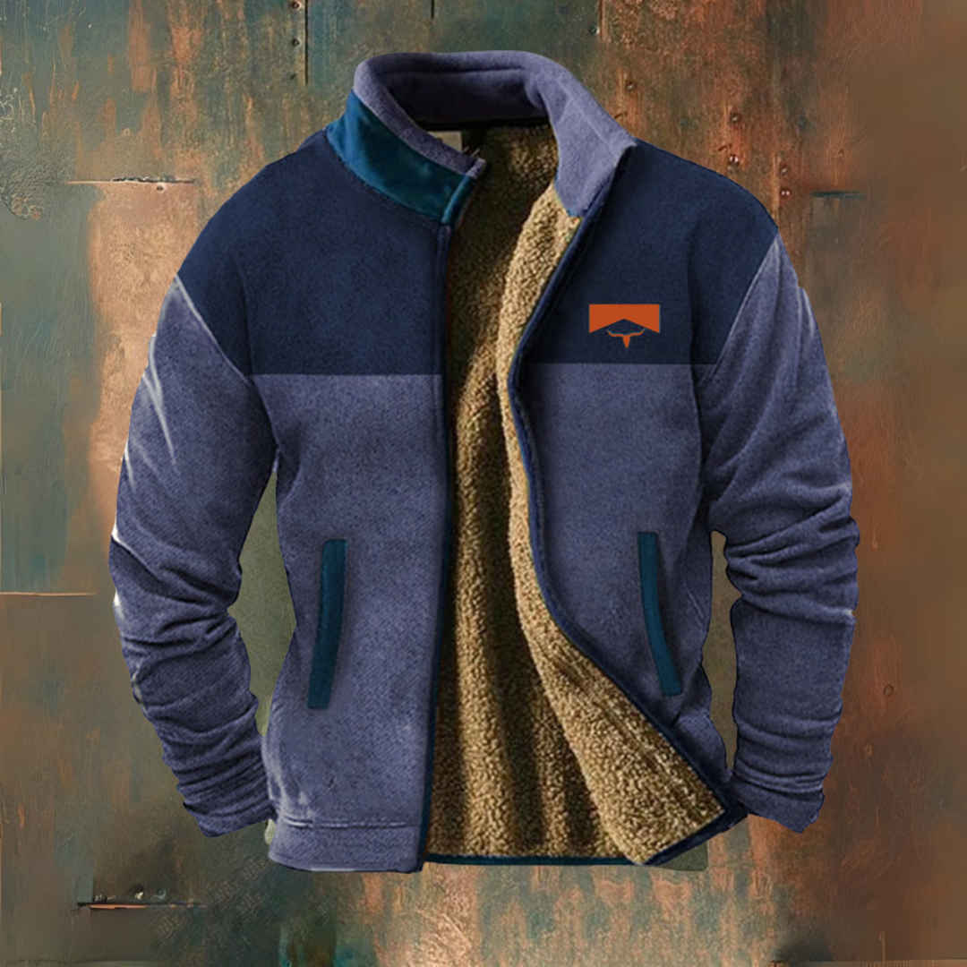 Men's sherpa lined fleece jacket with chest pocket - blue