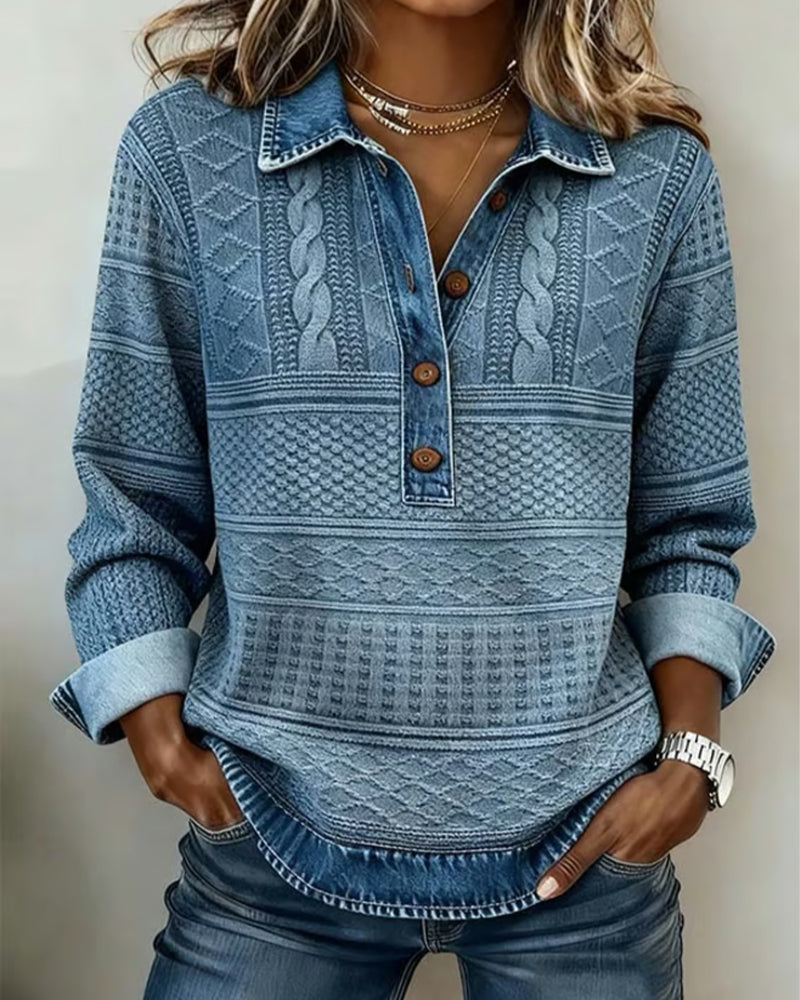 Astrid - Half-Button Lapel Collar Sweatshirt