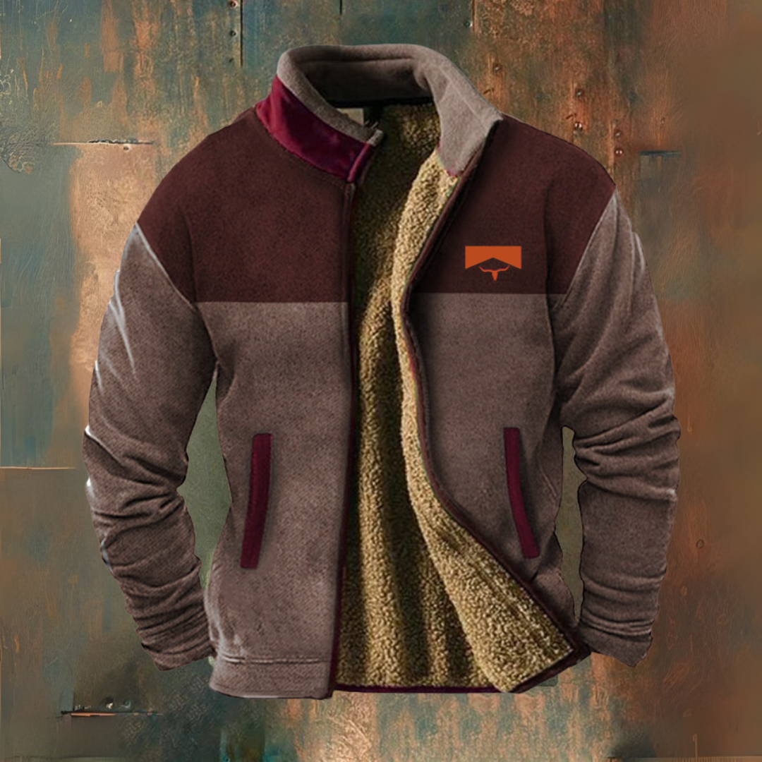 Men's sherpa lined fleece jacket with chest pocket - red