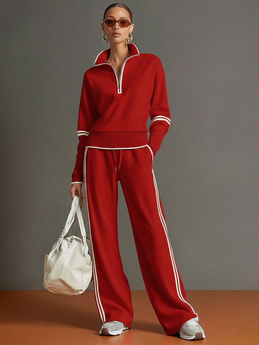 Woman wearing relaxed blouse and wide leg pants set