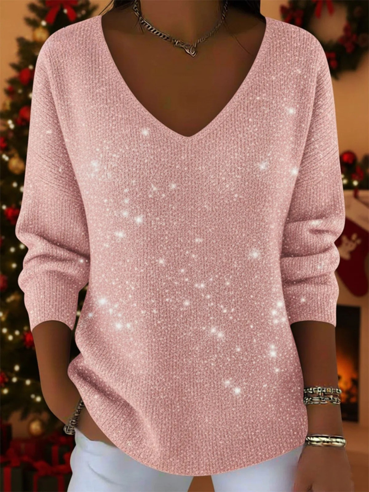 Adele - Festive V-Neck Jumper in Eight Colours