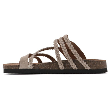 Women's braided buckle cork flat sandals