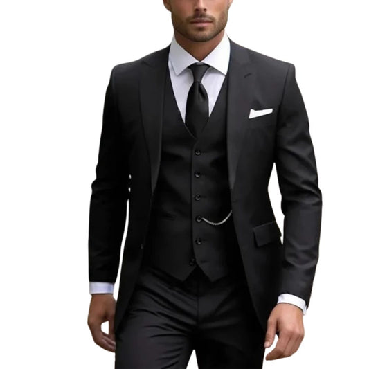 Men's slim fit three piece formal suit - black