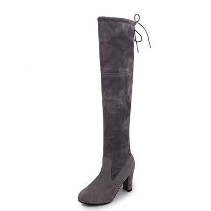 Black knee high thick heel boots for women