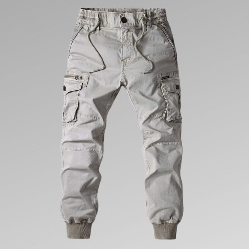 Men's cotton cargo pants with drawcord hem - gray