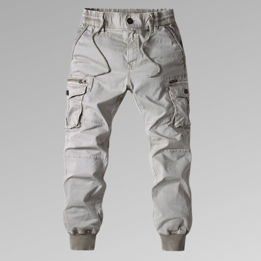 Men's cotton cargo pants with drawcord hem - gray