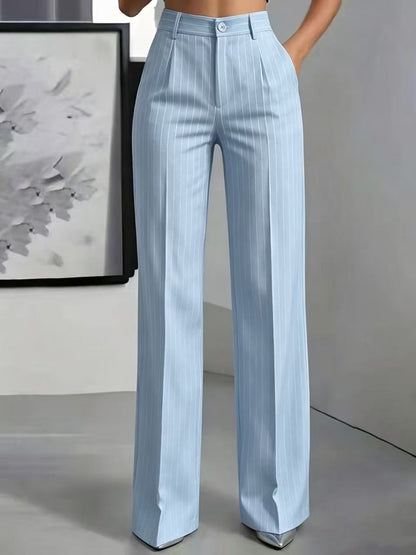 Pinstripe high-waisted wide-leg trousers for women - light blue
