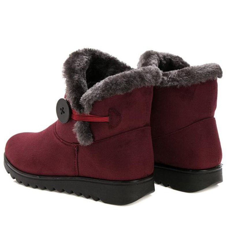 Women's ankle snow boots with platform sole and button closure