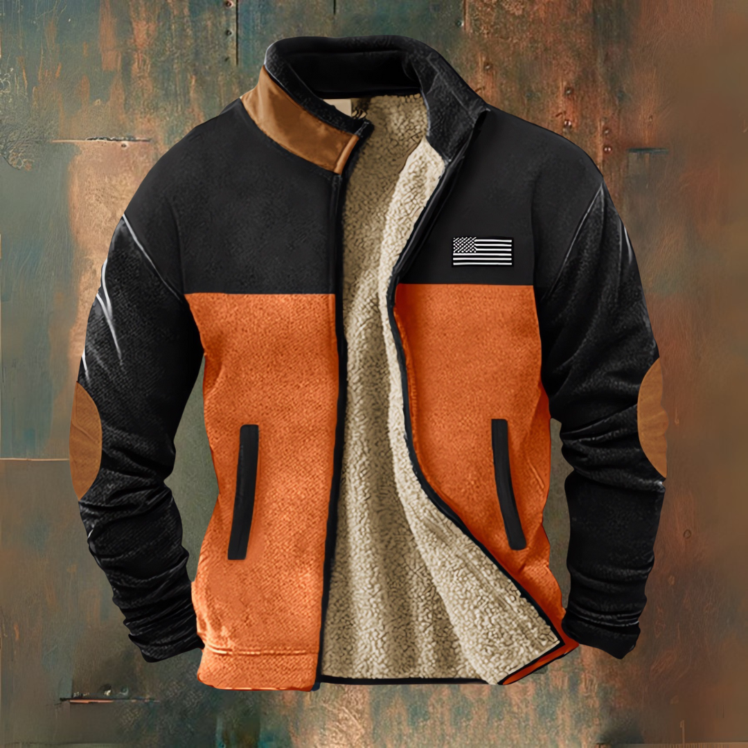 Men's fleece jacket with stand collar - orange