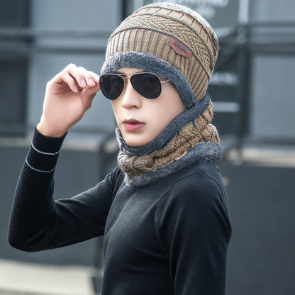 Women's knit beanie and scarf set in winter colors