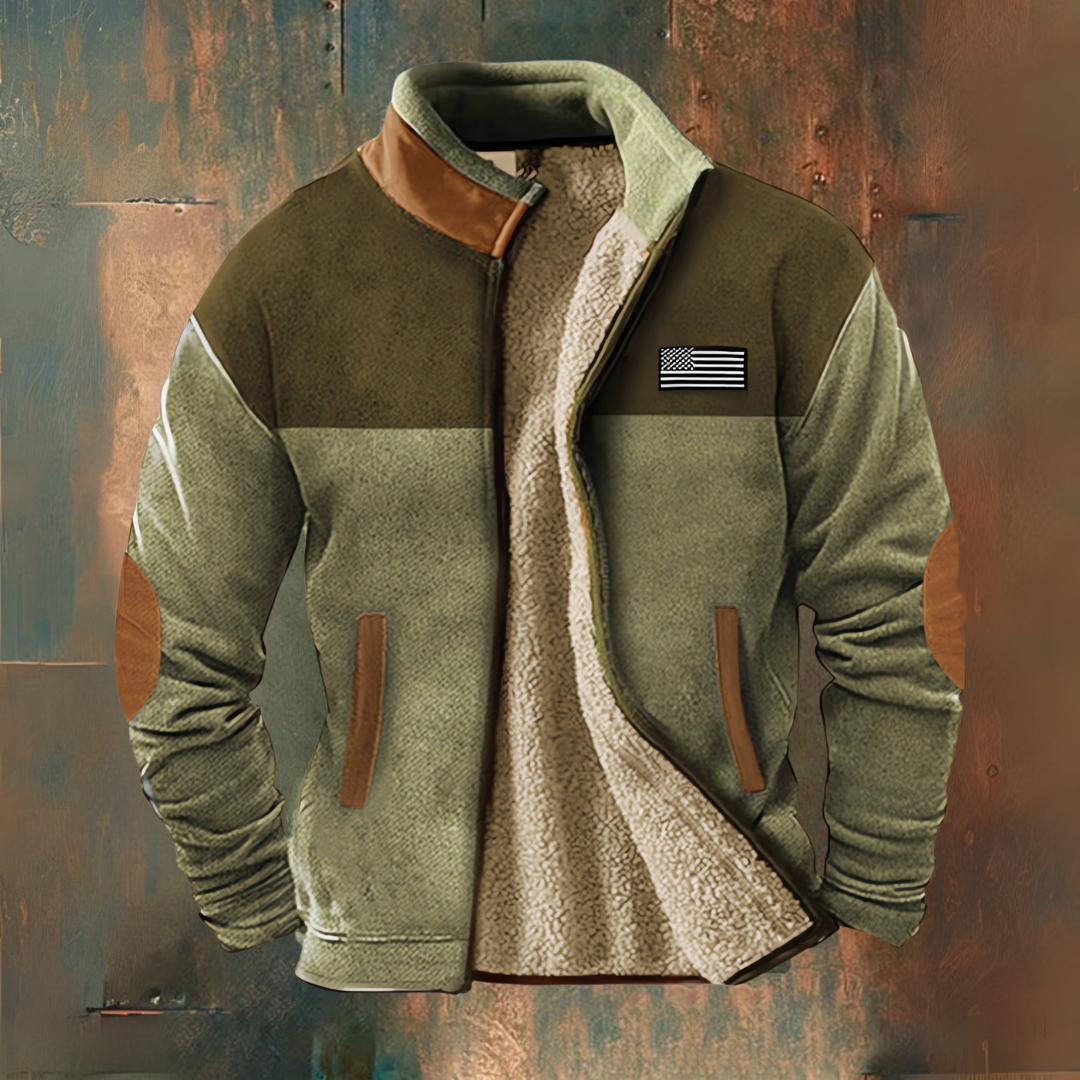 Men's fleece jacket with stand collar - green