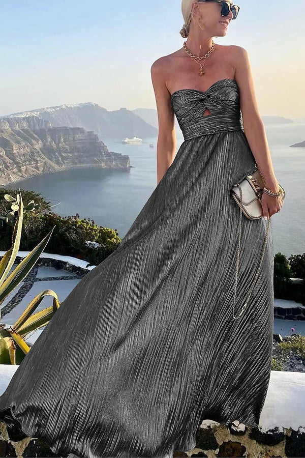 Celeste - Strapless A-Line Gown with Pleated Metallic Finish