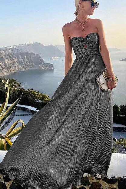 Celeste - Strapless A-Line Gown with Pleated Metallic Finish