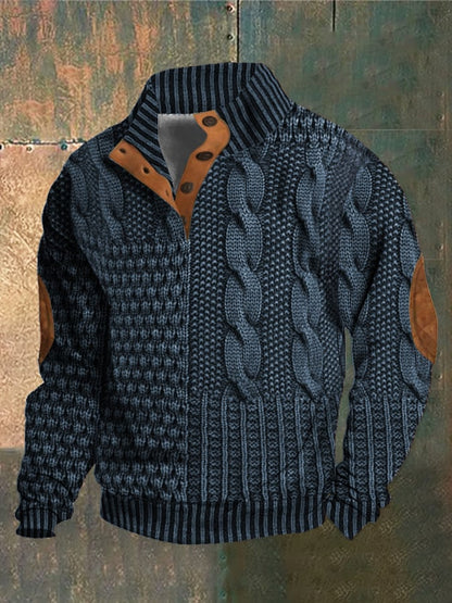 Knit sweater for men in extended sizes - dark blue