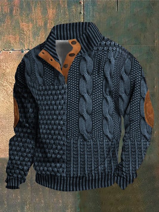 Knit sweater for men in extended sizes - dark blue