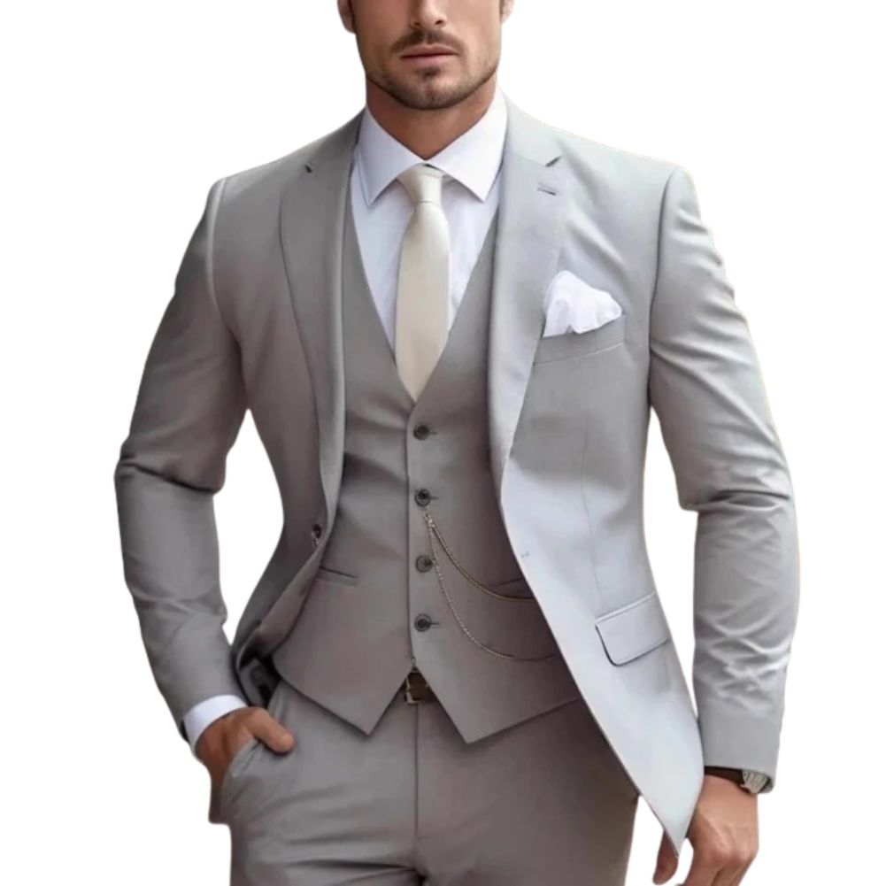 Men's slim fit three piece formal suit - gray