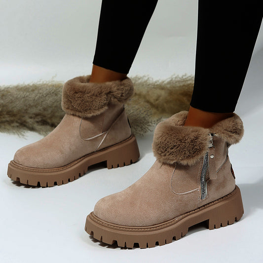 Women's plush snow boots with side zip