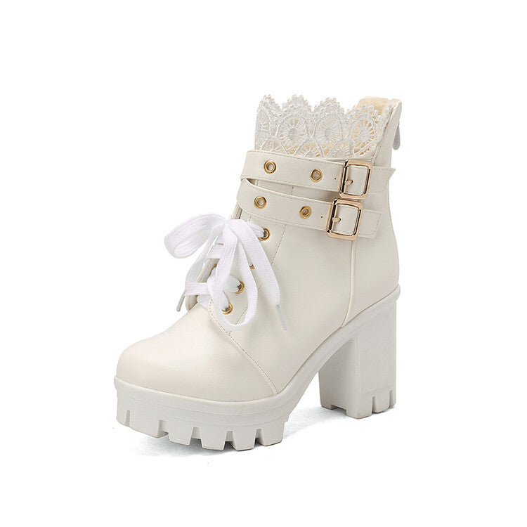 Women's lace-up ankle boots with square heel