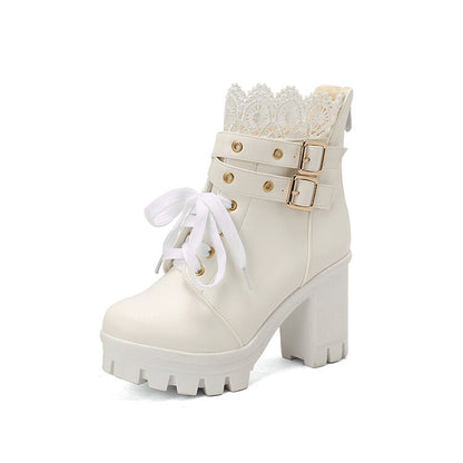 Women's lace-up ankle boots with square heel