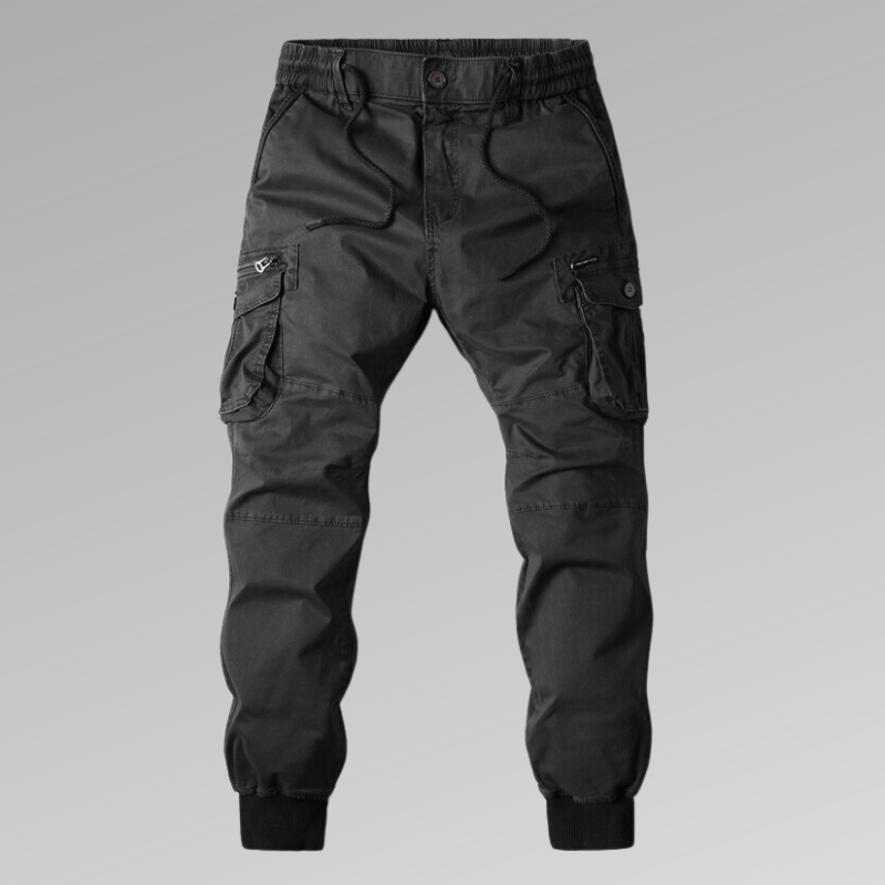 Men's cotton cargo pants with drawcord hem - black