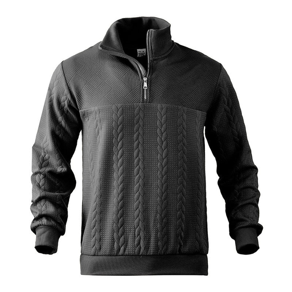 Cable knit quarter-zip sweater for men - black