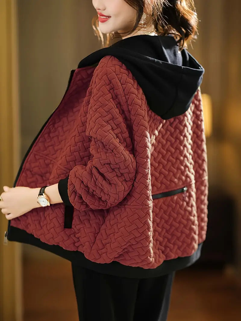 Alienor - Quilted Hooded Coat with Contrast Trim