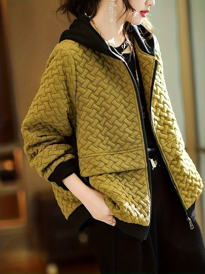 Alienor - Quilted Hooded Coat with Contrast Trim