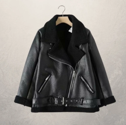 Women's motorcycle jacket with polo collar, front view