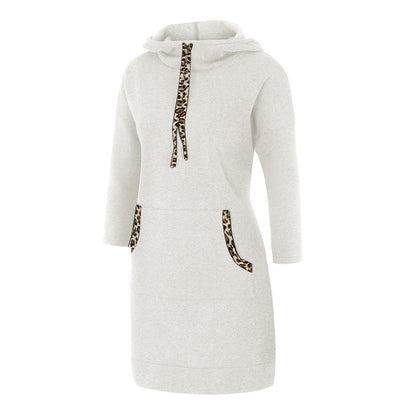 Woman wearing solid color cotton hooded sweatshirt with full hood
