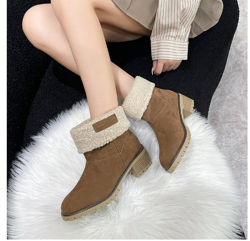 Women's mid-calf snow boots with round toe