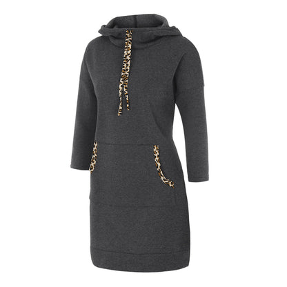 Woman wearing solid color cotton hooded sweatshirt with full hood
