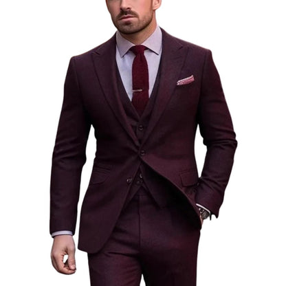 Men's slim fit three piece formal suit - red wine