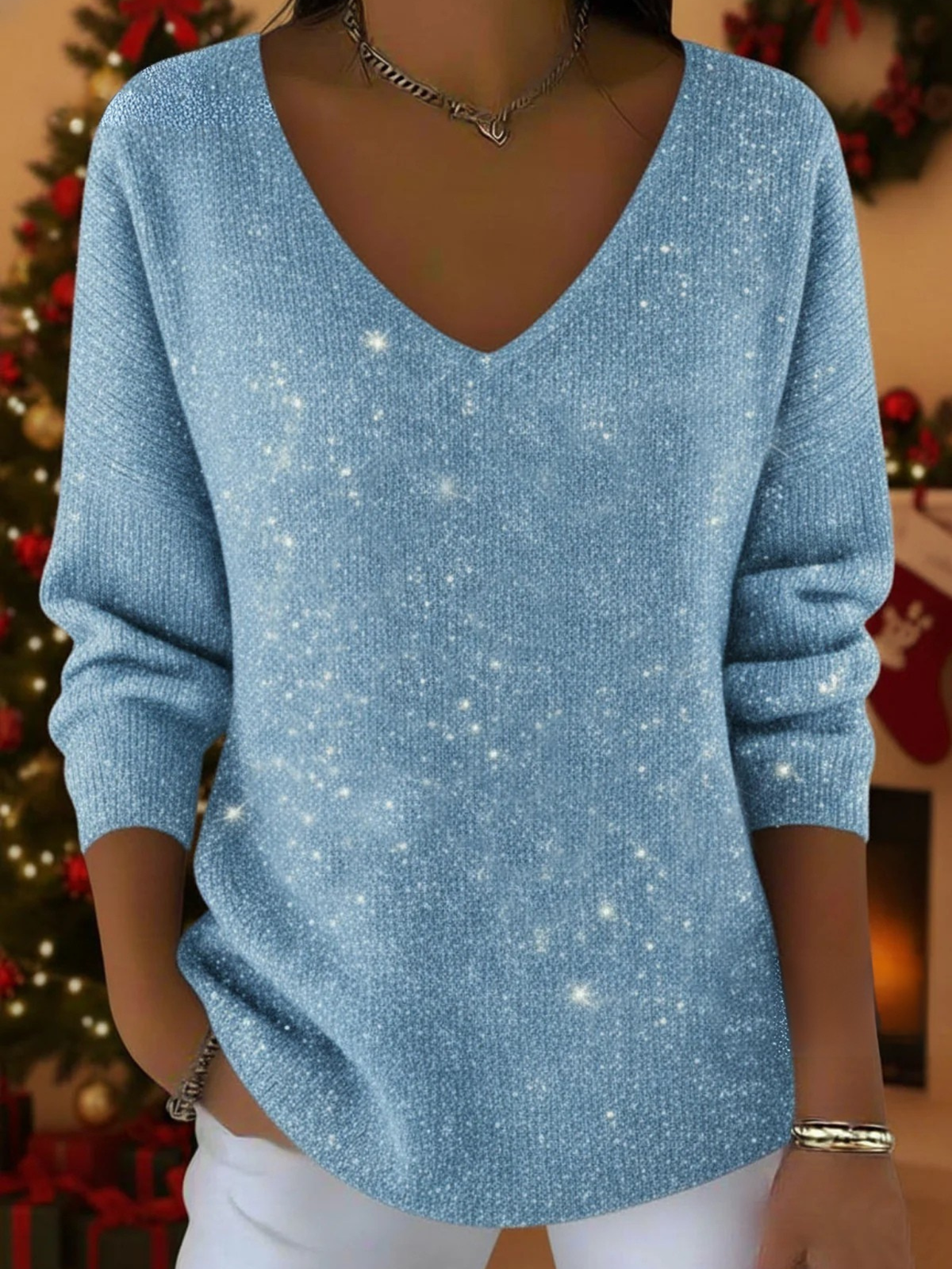 Adele - Festive V-Neck Jumper in Eight Colours