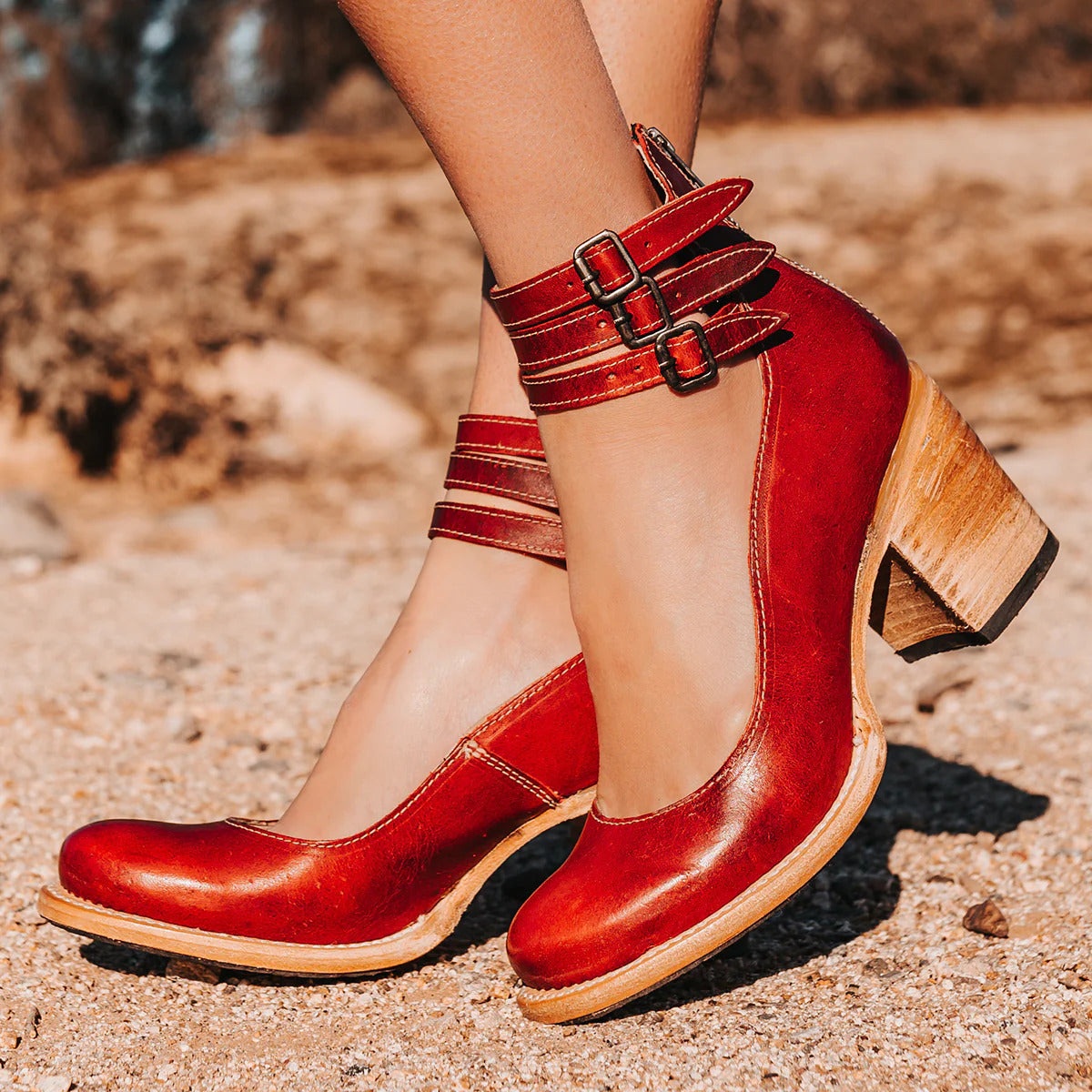 Women's block-heel orthopedic sandals for everyday wear - red