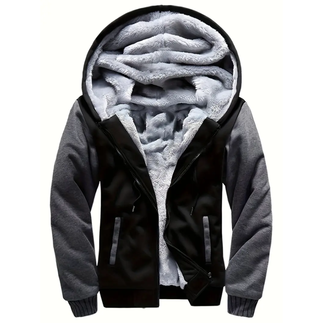 Fleece hooded jacket for men - graphite