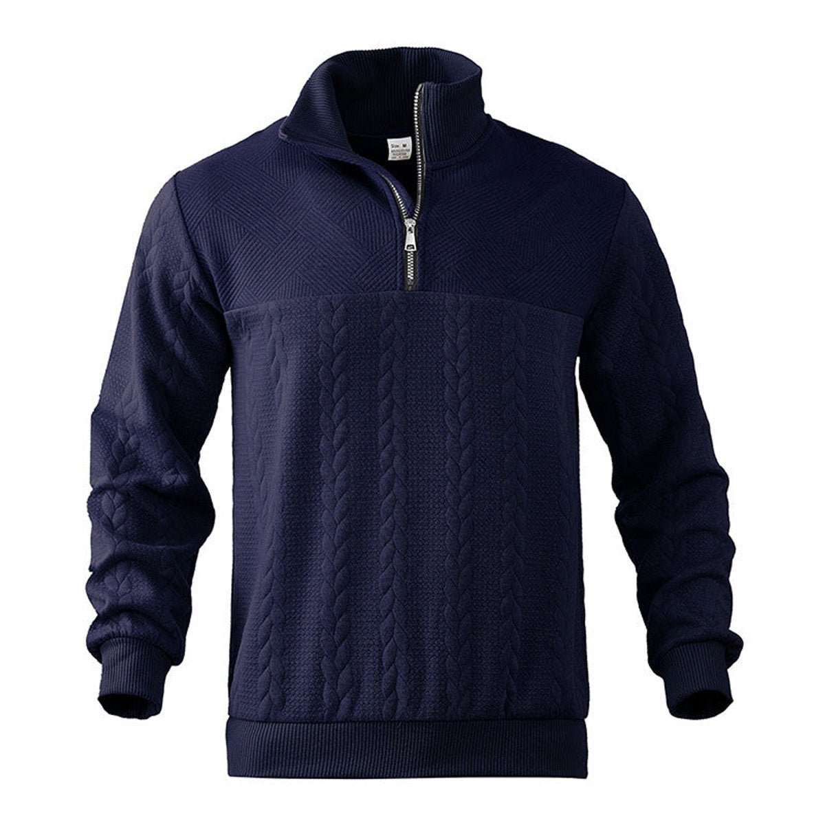 Cable knit quarter-zip sweater for men - navy blue