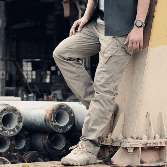Men's relaxed cargo pants with elasticated cuffs - khaki