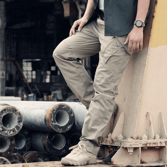 Men's relaxed cargo pants with elasticated cuffs - khaki