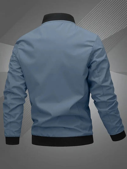 Athletic bomber jacket for men with stand collar