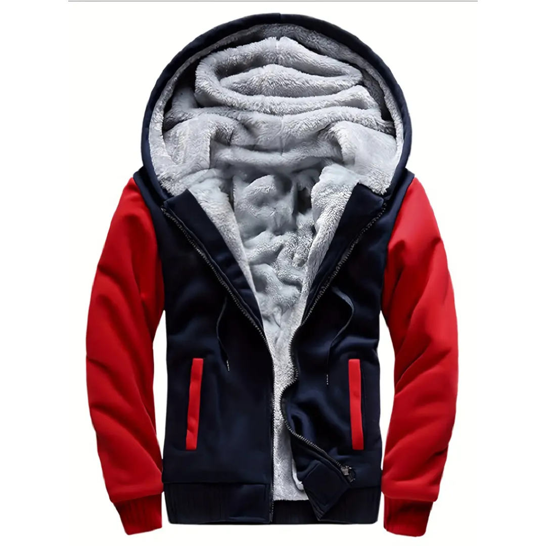 Fleece hooded jacket for men - red