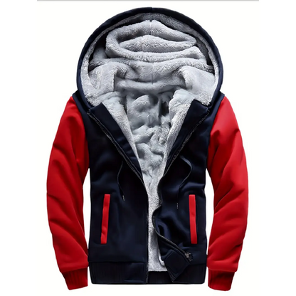 Fleece hooded jacket for men - red
