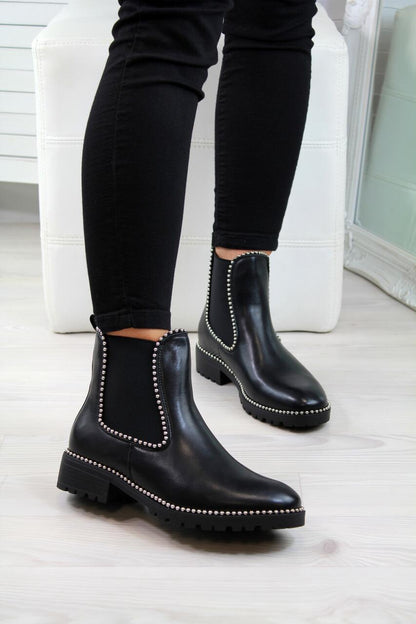 Women's black Martin boots with round toe and short shaft