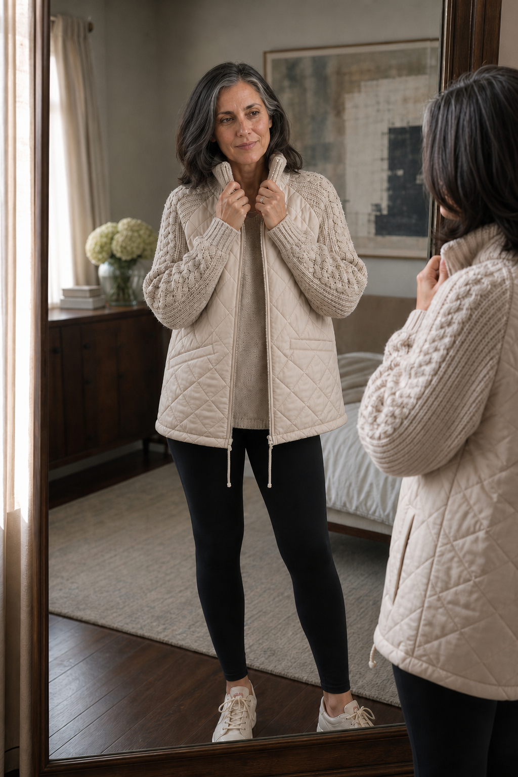 Domitille - Knit-Panel Quilted Patchwork Puffer
